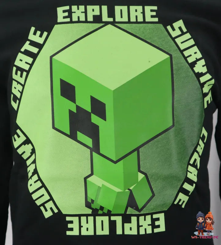 Minecraft Creeper Kinder Pullover - WS-Trend.de Gamer Pulli Gr.116-152 Jungen Schwarz