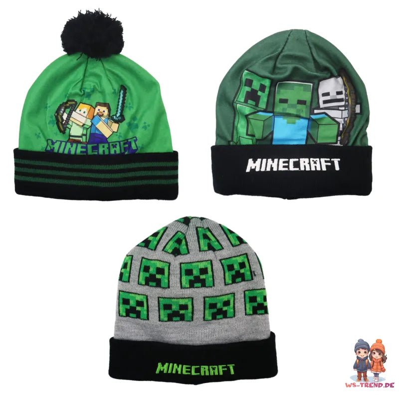Minecraft Creeper Kinder Wintermütze - WS-Trend.de Mütze in 54 oder 56 Motivwahl - Steve Alex