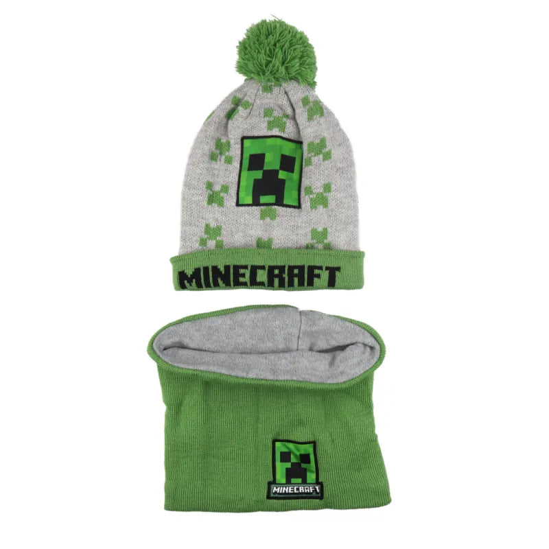 Minecraft Creeper Kinder Wintermütze plus Loop - WS-Trend.de Mütze Schal in 52 - 54 Bommelmütze