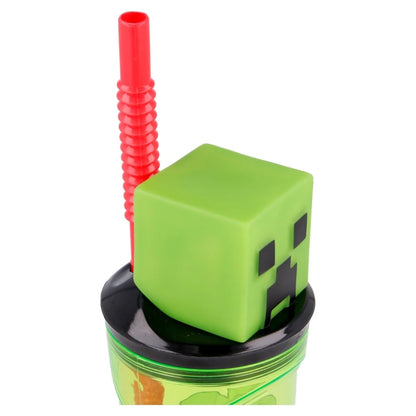 Minecraft Creeper Trinkflasche mit 3D Deckel - WS-Trend.de Kinder Trinkbecher Halm und - 360 ml