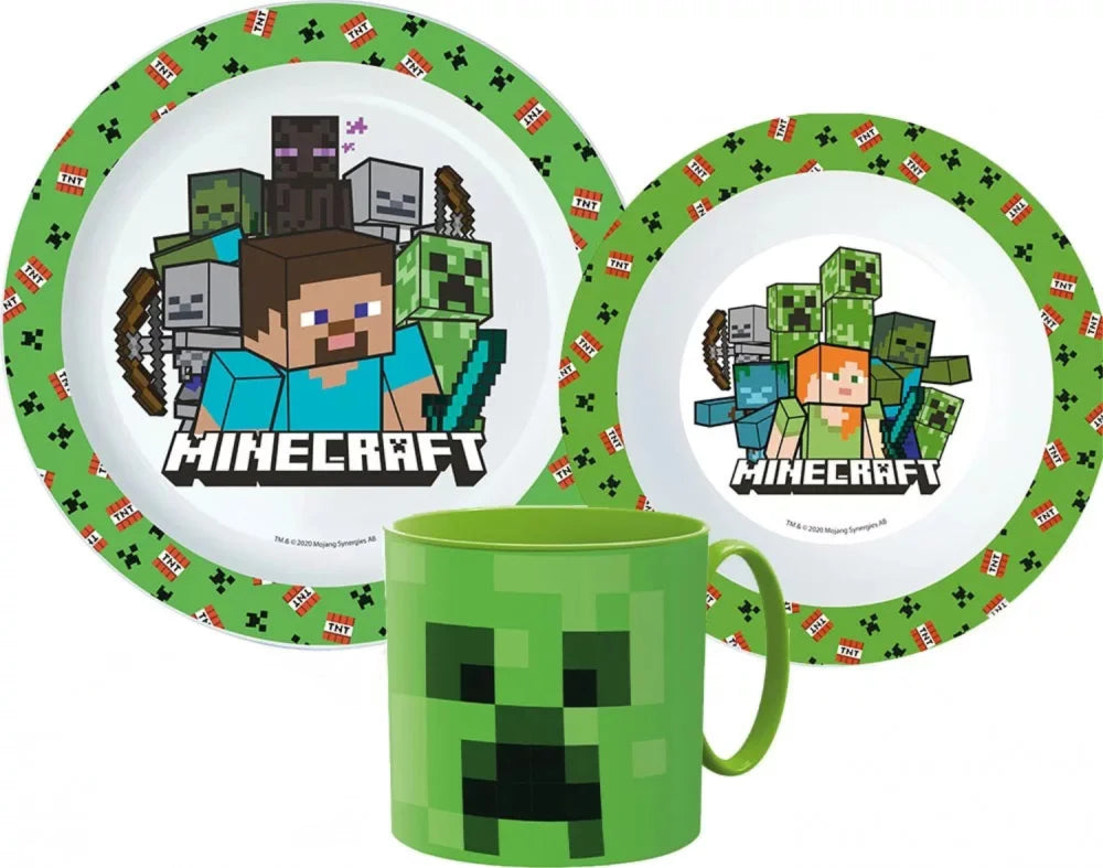 Minecraft Kinder Geschirr Set Teller Schüssel Becher - WS-Trend.de Geschirr-Set 3 teilig Alex Creeper Steve