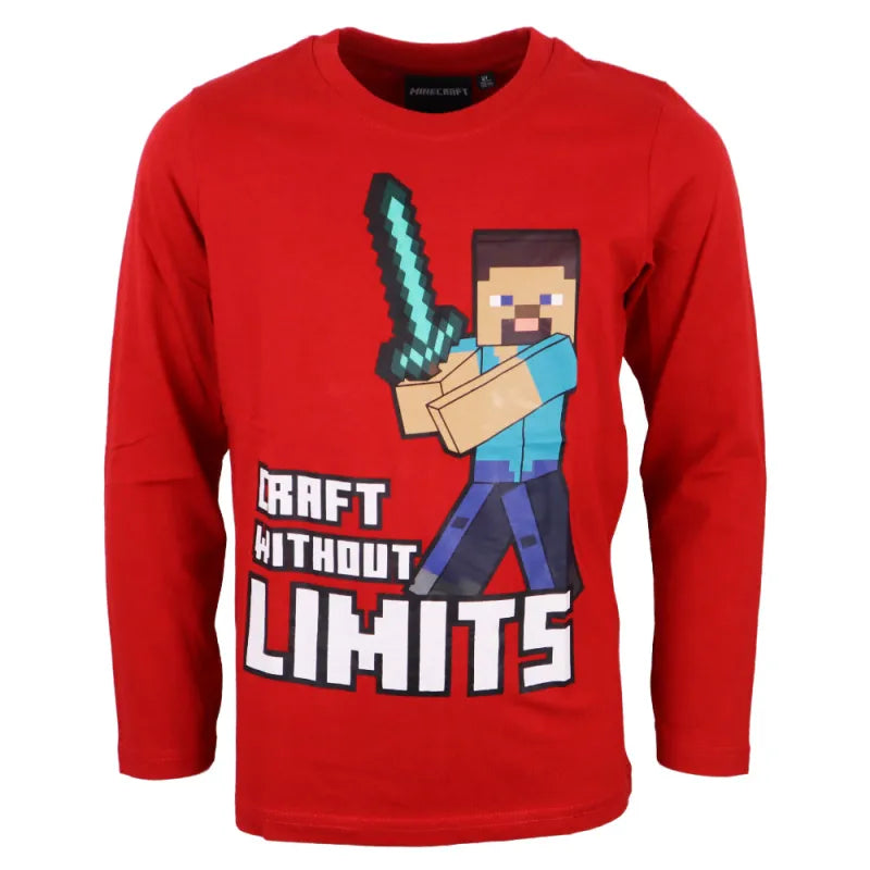 Minecraft Steve Red Gamer Kinder langarm Shirt - WS-Trend.de Gr. 116-152 Baumwolle Rot