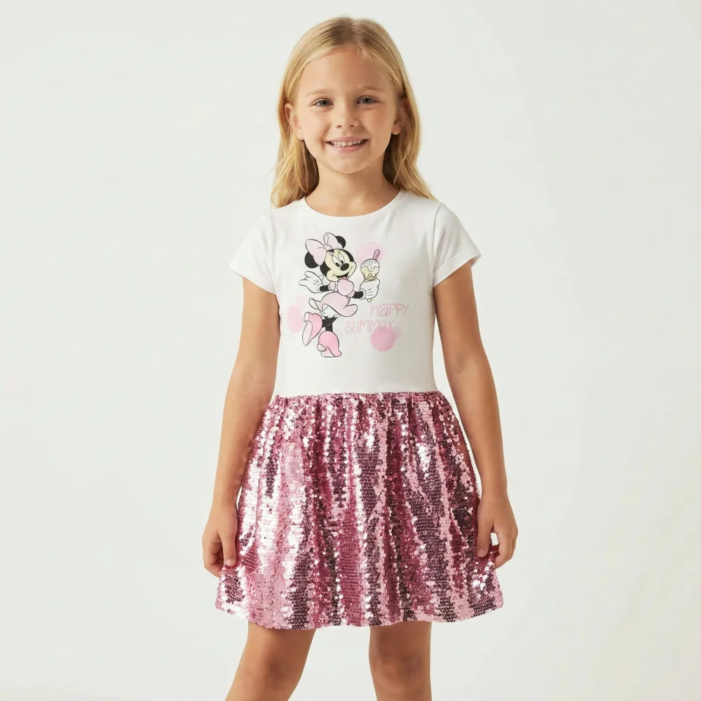 Disney Minnie Maus Mädchen Kinder Kleid Pailletten - WS-Trend.de kurzarm 104 - 134