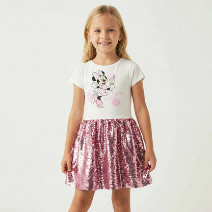 Disney Minnie Maus Mädchen Kinder Kleid Pailletten - WS-Trend.de kurzarm 104 - 134