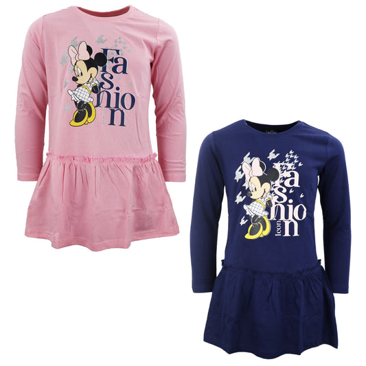 Disney Minnie Maus Kinder langarm Kleid - WS-Trend.de Glitzer Blau Rosa 92 bis 128 Baumwolle