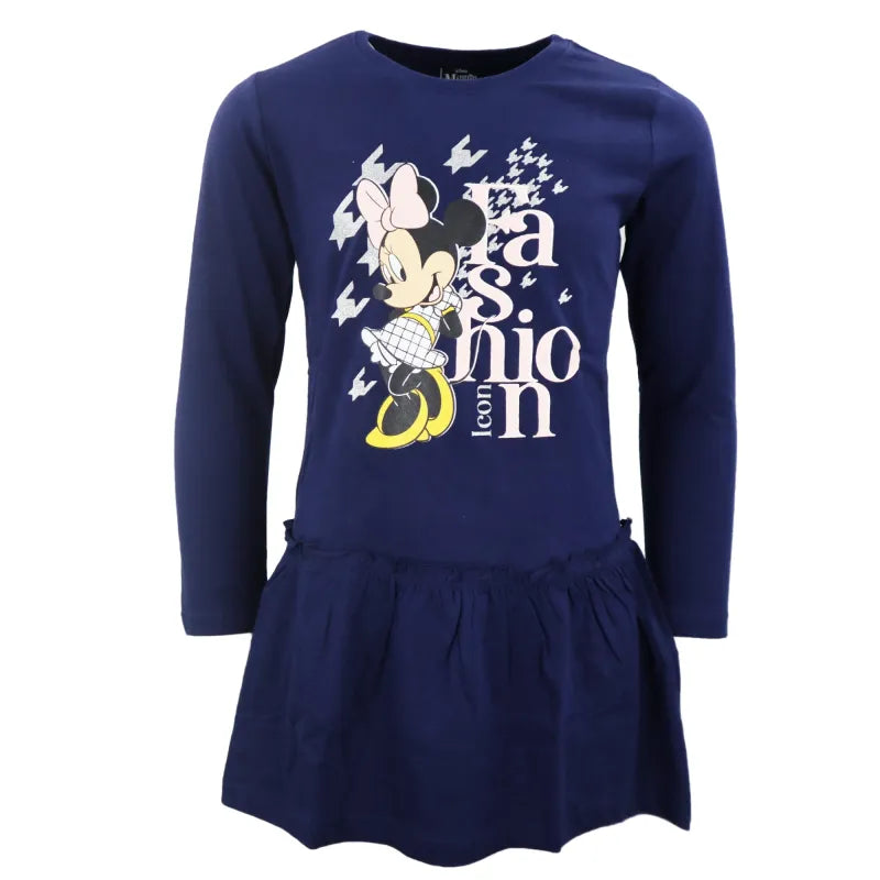 Disney Minnie Maus Kinder langarm Kleid - WS-Trend.de Glitzer Blau Rosa 92 bis 128 Baumwolle