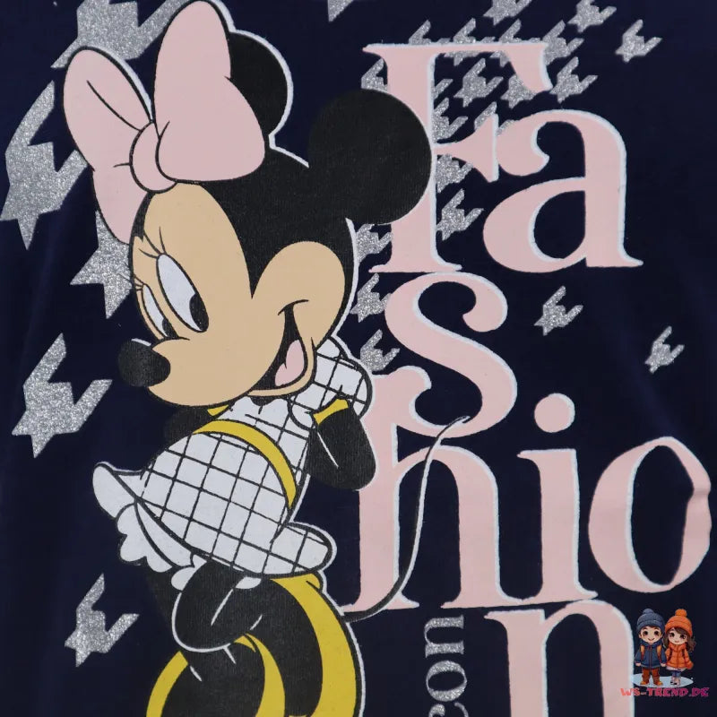Disney Minnie Maus Kinder langarm Kleid - WS-Trend.de Glitzer Blau Rosa 92 bis 128 Baumwolle