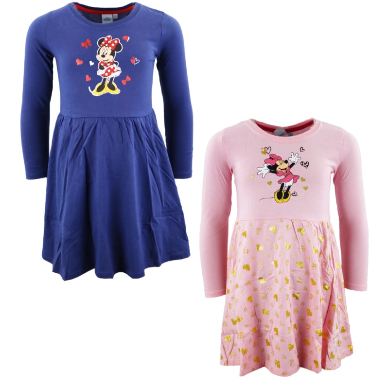 Disney Minnie Maus Kinder langarm Glitzer Kleid - WS-Trend.de Blau Rosa 98 bis 128 Baumwolle