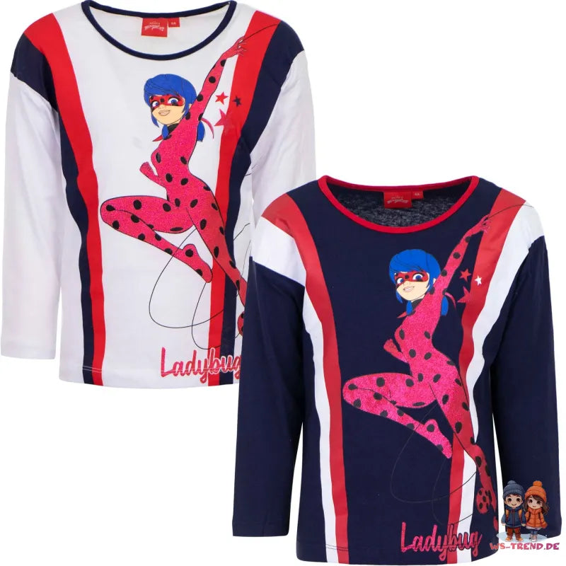 Miraculous Ladybug Kinder Langarm T-Shirt - WS-Trend.de Cat Noir Shirt - Blau Weiß 104-128