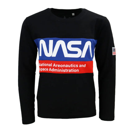 NASA Space Center Kinder langarm T-Shirt Jungen - WS-Trend.de 134-164 Baumwolle Schwarz Grau