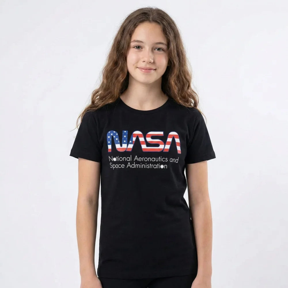 NASA Space Center Kinder Unisex T-Shirt - WS-Trend.de Jungen 134-164 Baumwolle Schwarz Weiß