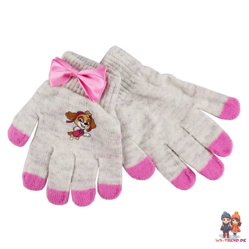 Paw Patrol Skye Kinder Winter Bommel Mütze mit Perlen plus Handschuhe - WS-Trend.de 52 54 Rosa