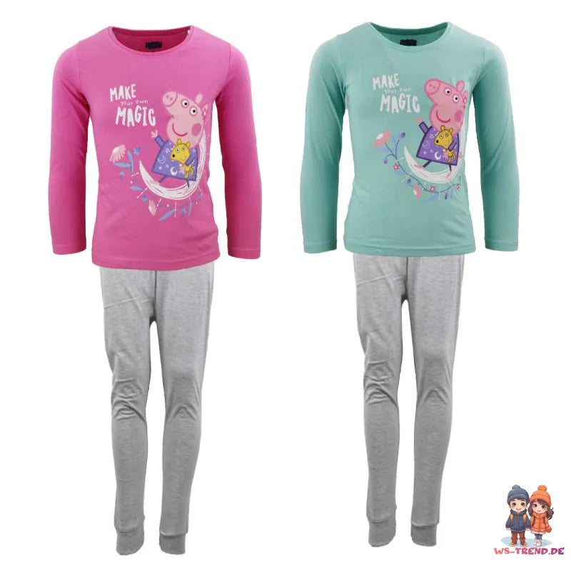 Peppa Pig Kinder Schlafanzug Pyjama lang - WS-Trend.de Wutz 92 -116 Mädchen Baumwolle