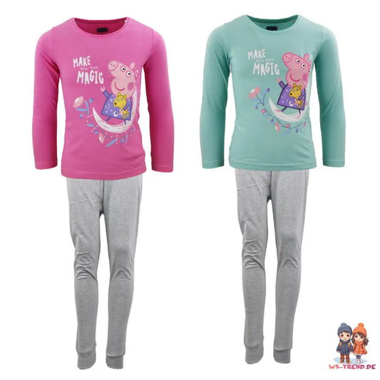 Peppa Pig Kinder Schlafanzug Pyjama lang - WS-Trend.de Wutz 92 -116 Mädchen Baumwolle