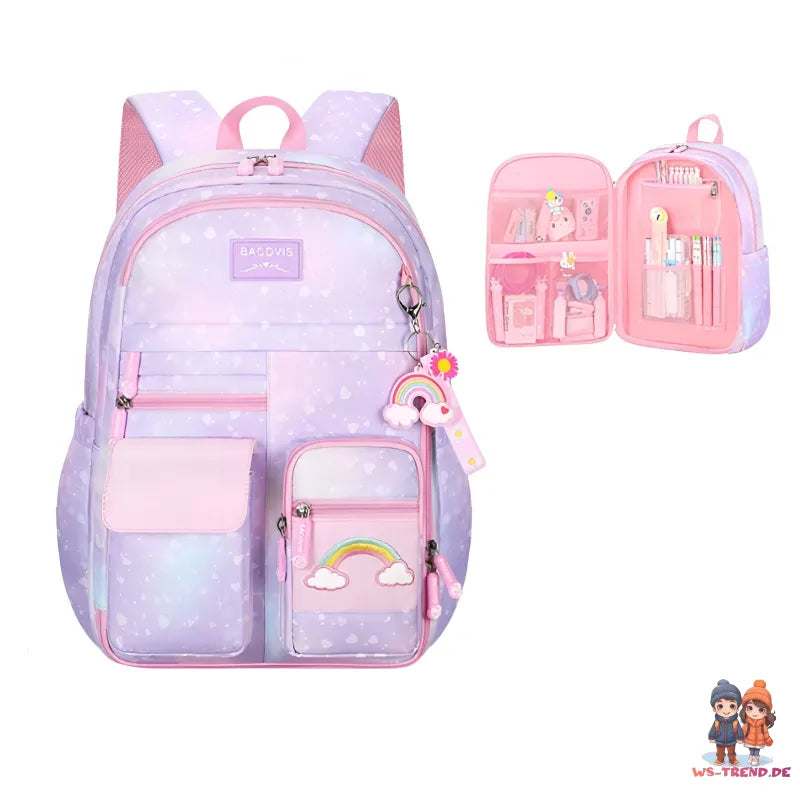 Regenbogen Rainbow Mädchen Rucksack Backpack Tasche Schultasche Lila - WS-Trend.de