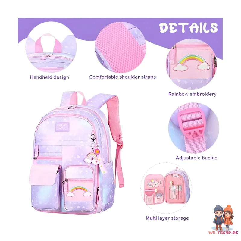 Regenbogen Rainbow Mädchen Rucksack Backpack Tasche Schultasche Lila - WS-Trend.de