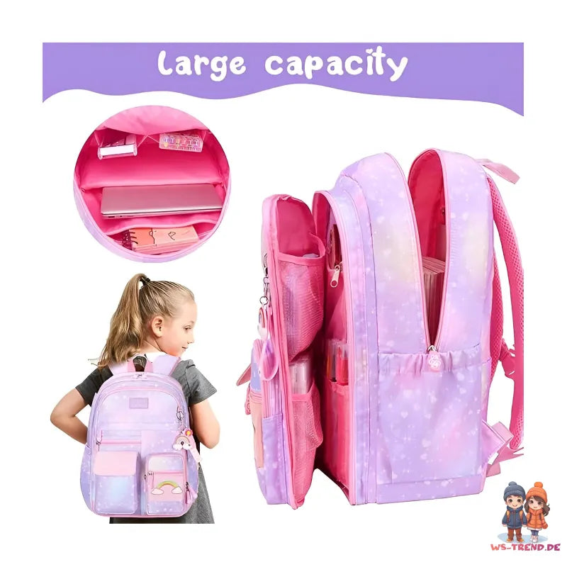 Regenbogen Rainbow Mädchen Rucksack Backpack Tasche Schultasche Lila - WS-Trend.de