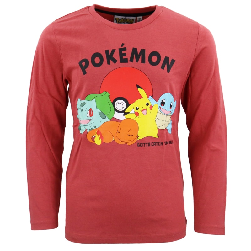Pokemon Pikachu and Friends Kinder langarm T-Shirt Shirt - WS-Trend.de Baumwolle 116 bis 152 Rot