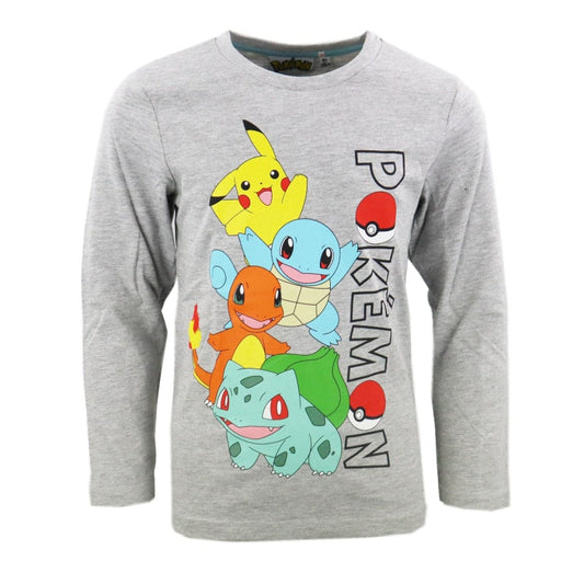 Pokemon Pikachu and Friends Kinder langarm T-Shirt Shirt - WS-Trend.de Baumwolle 116 bis 152 Grau