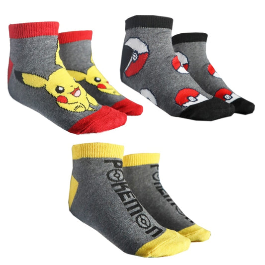 Pokemon Pikachu Kinder Jungen Sneaker kurze Socken 3er Pack Gr. 23 bis 34 - WS-Trend.de