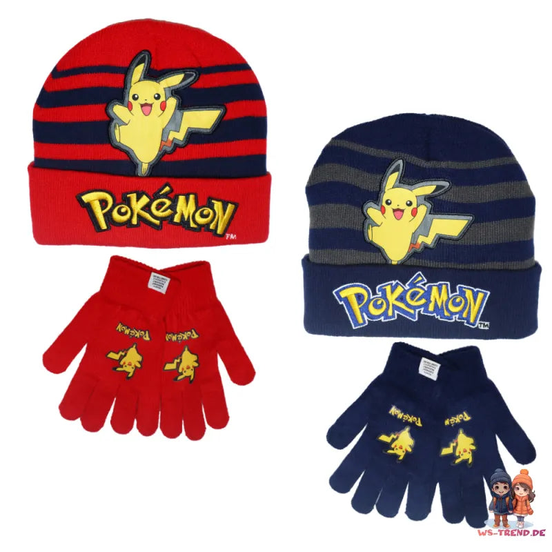 Pokemon Pikachu Jungen Herbst Wintermütze plus Handschuhe Gr. 54/56 - WS-Trend.de