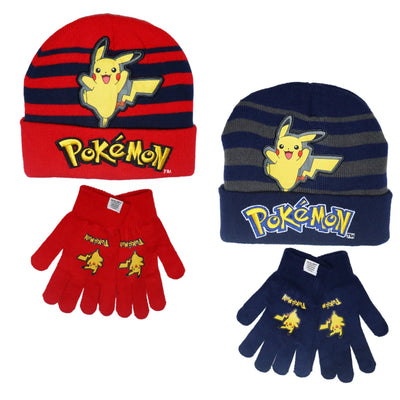 Pokemon Pikachu Jungen Herbst Wintermütze plus Handschuhe Gr. 54/56 - WS-Trend.de