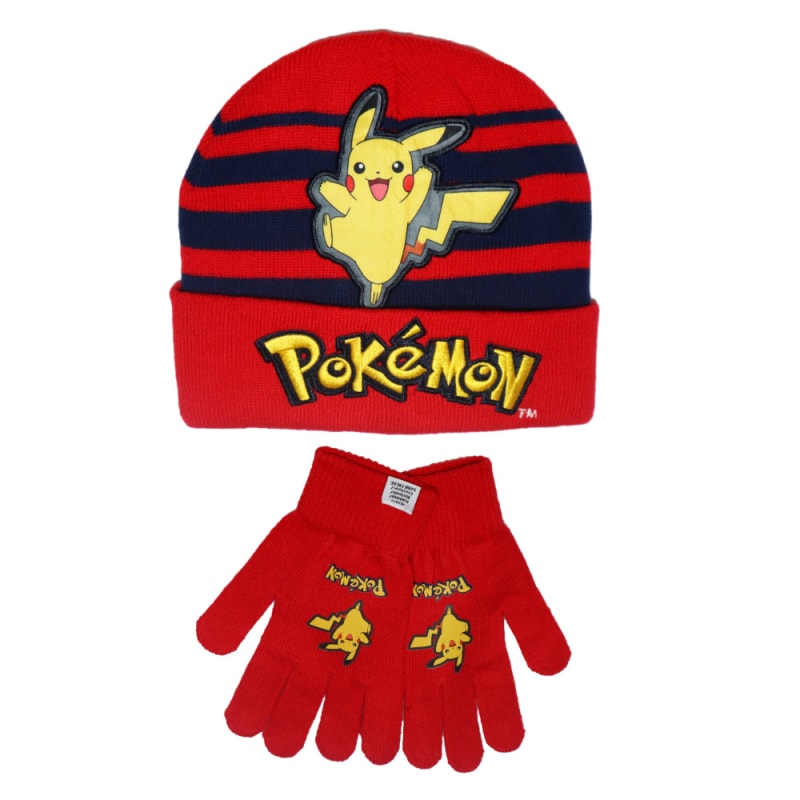 Pokemon Pikachu Jungen Herbst Wintermütze plus Handschuhe Gr. 54/56 - WS-Trend.de