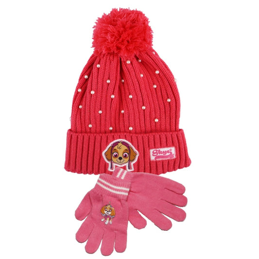 Paw Patrol Skye Kinder Winter Bommel Mütze mit Perlen plus Handschuhe - WS-Trend.de 52 54 Rosa
