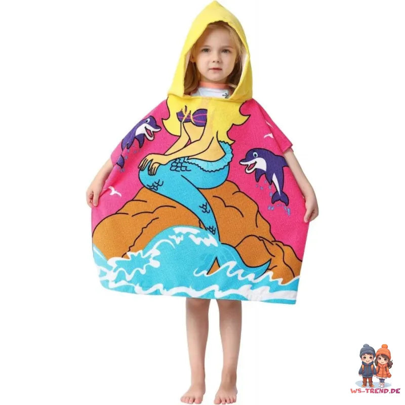 Meerjungfrau Kinder Mädchen Mikrofaser Poncho Badeponcho - WS-Trend.de Badetuch 60x120 cm