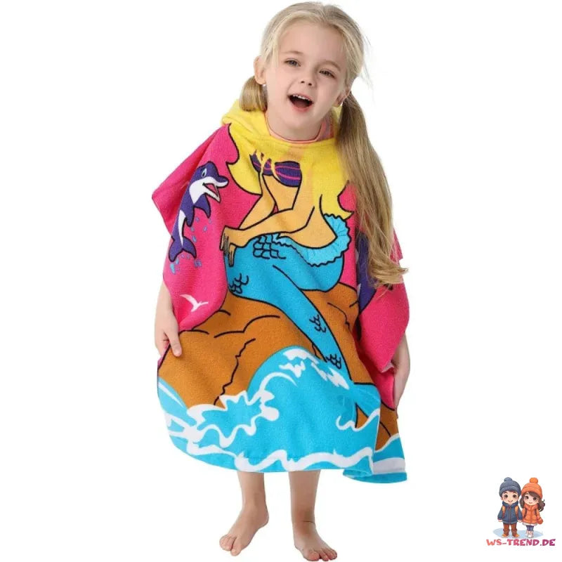Meerjungfrau Kinder Mädchen Mikrofaser Poncho Badeponcho - WS-Trend.de Badetuch 60x120 cm