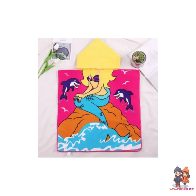 Meerjungfrau Kinder Mädchen Mikrofaser Poncho Badeponcho - WS-Trend.de Badetuch 60x120 cm