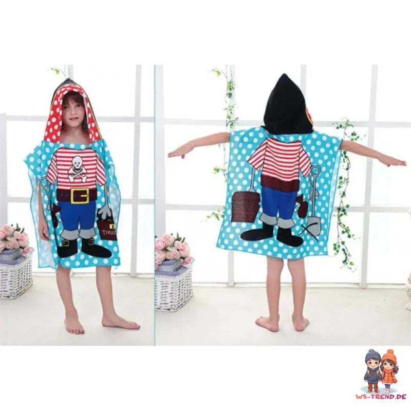 Pirat Kinder Jungen Mikrofaser Poncho Badeponcho - WS-Trend.de Badetuch 60x120 cm