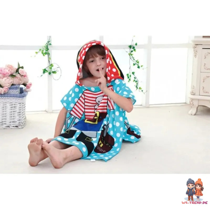 Pirat Kinder Jungen Mikrofaser Poncho Badeponcho - WS-Trend.de Badetuch 60x120 cm