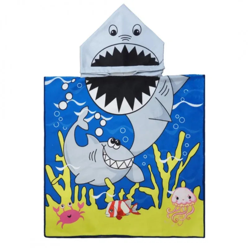 Hai Shark Kinder Jungen Mikrofaser Poncho Badeponcho - WS-Trend.de Badetuch 60x120 cm