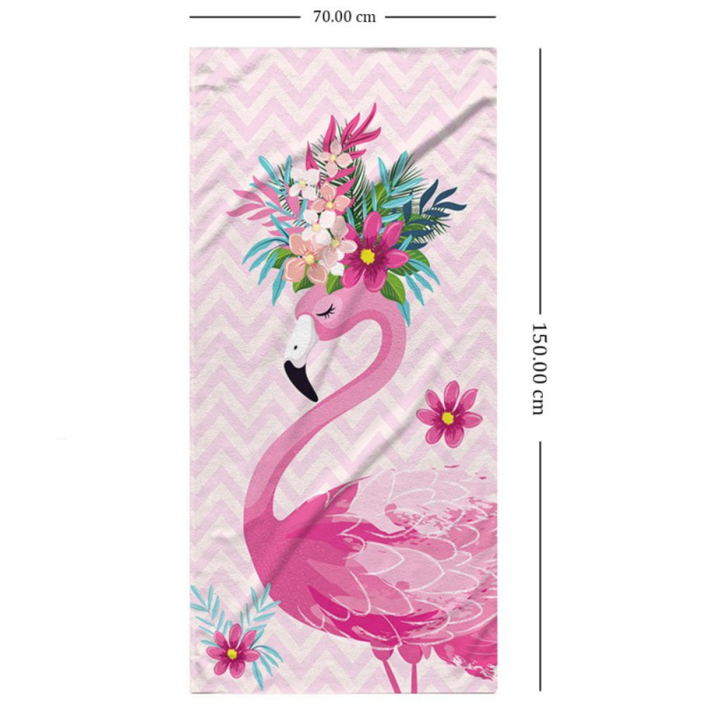 Flamingo Summer Flowers Mikrofaser Badetuch Strandtuch XXL 70x150 cm