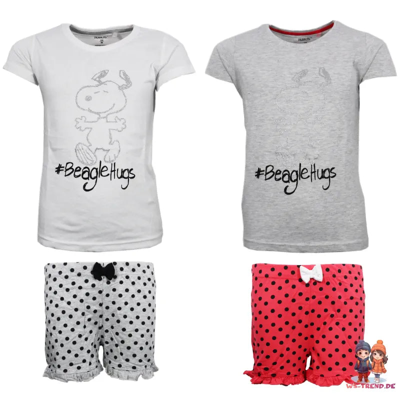 Snoopy Mädchen kurzarm Pyjama Schlafanzug Shirt Shorts - WS-Trend.de 134 - 164 Baumwolle