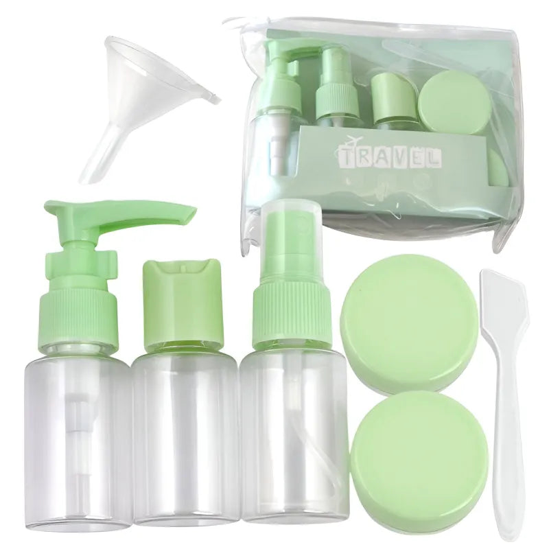 Kulturbeutel Reiseflaschen 7-tlg Set Schampooflasche Dosen Sprühflasche - WS-Trend.de
