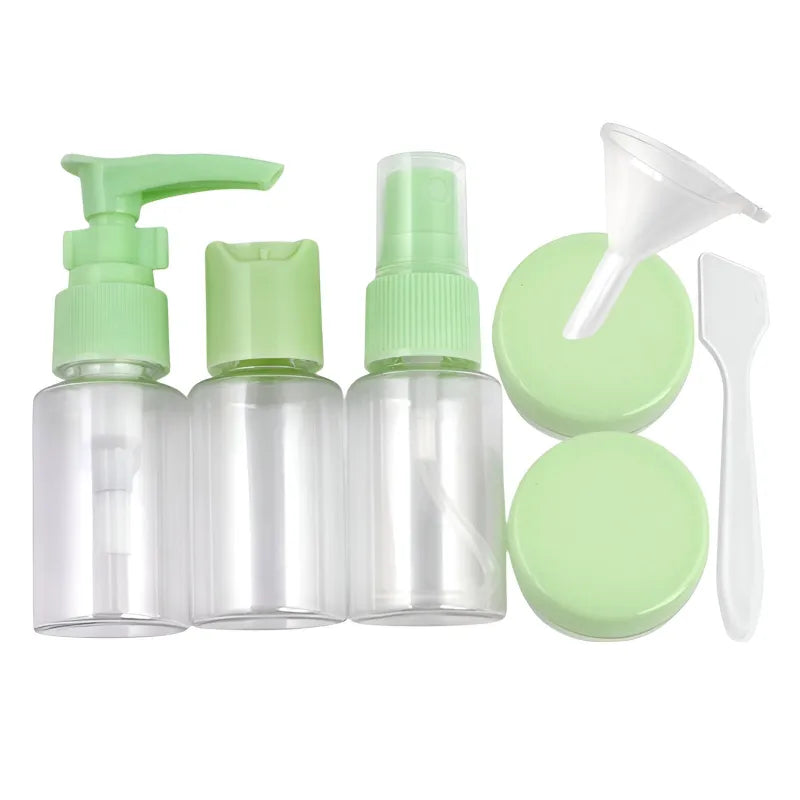 Kulturbeutel Reiseflaschen 7-tlg Set Schampooflasche Dosen Sprühflasche - WS-Trend.de