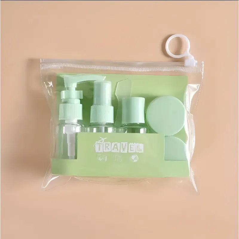 Kulturbeutel Reiseflaschen 7-tlg Set Schampooflasche Dosen Sprühflasche - WS-Trend.de