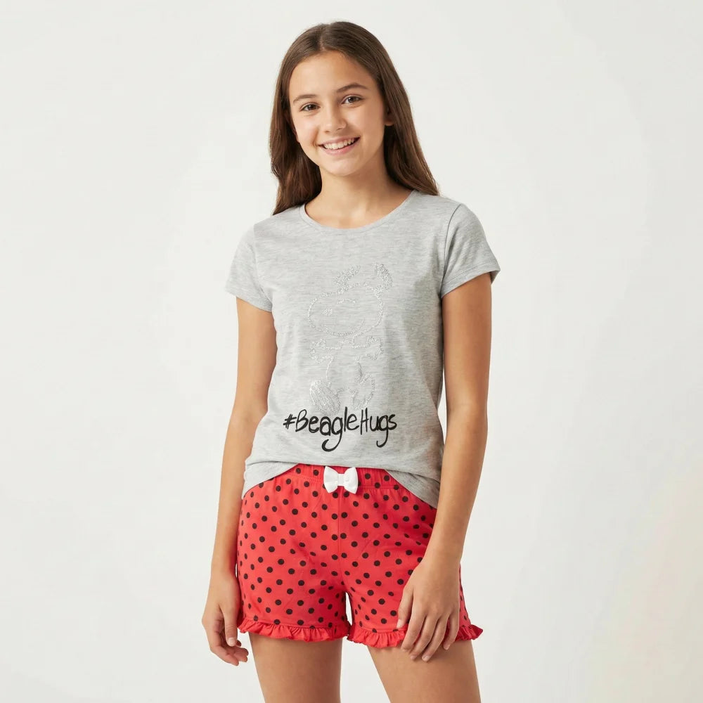 Snoopy Mädchen kurzarm Pyjama Schlafanzug Shirt Shorts - WS-Trend.de 134 - 164 Baumwolle