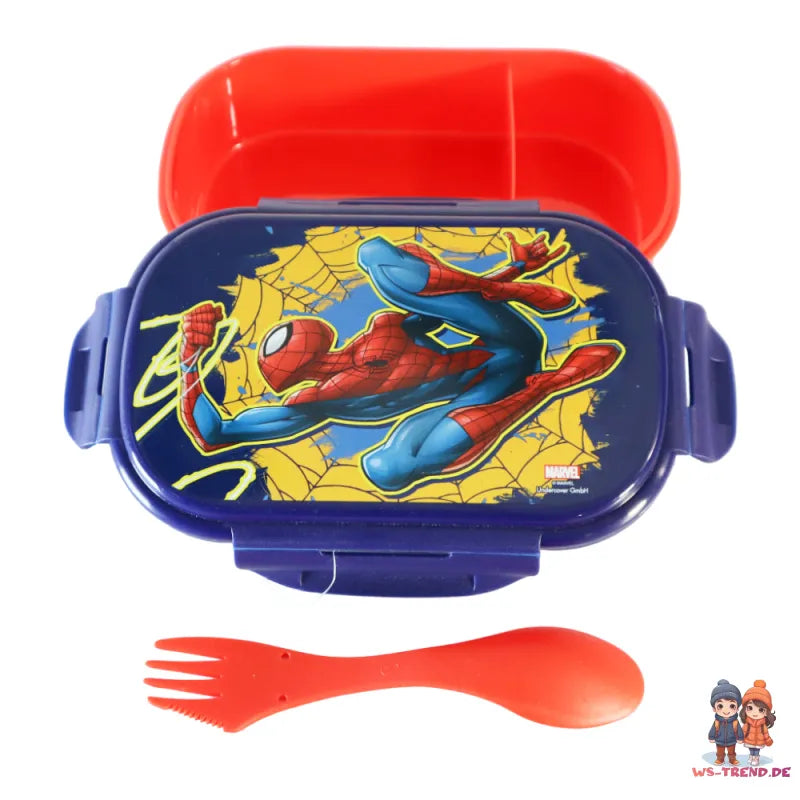 Marvel Spiderman 2 teiliges Kinder Set Brotdose Göffel Gabel Löffel - WS-Trend.de