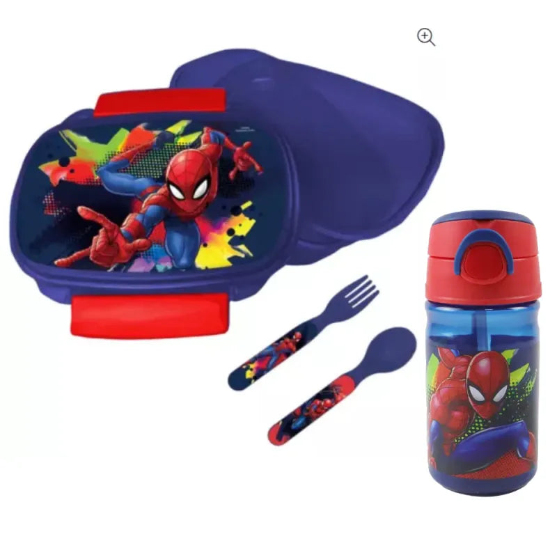 Marvel Spiderman 4 tlg Kinder Lunch Set Brotdose Trinkflasche Besteck WS Trend.de