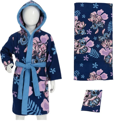 Disney Stitch Angel Kinder 3 tlg Set Bademantel Handtuch Handschuh Gr. 98 -128 - WS-Trend.de
