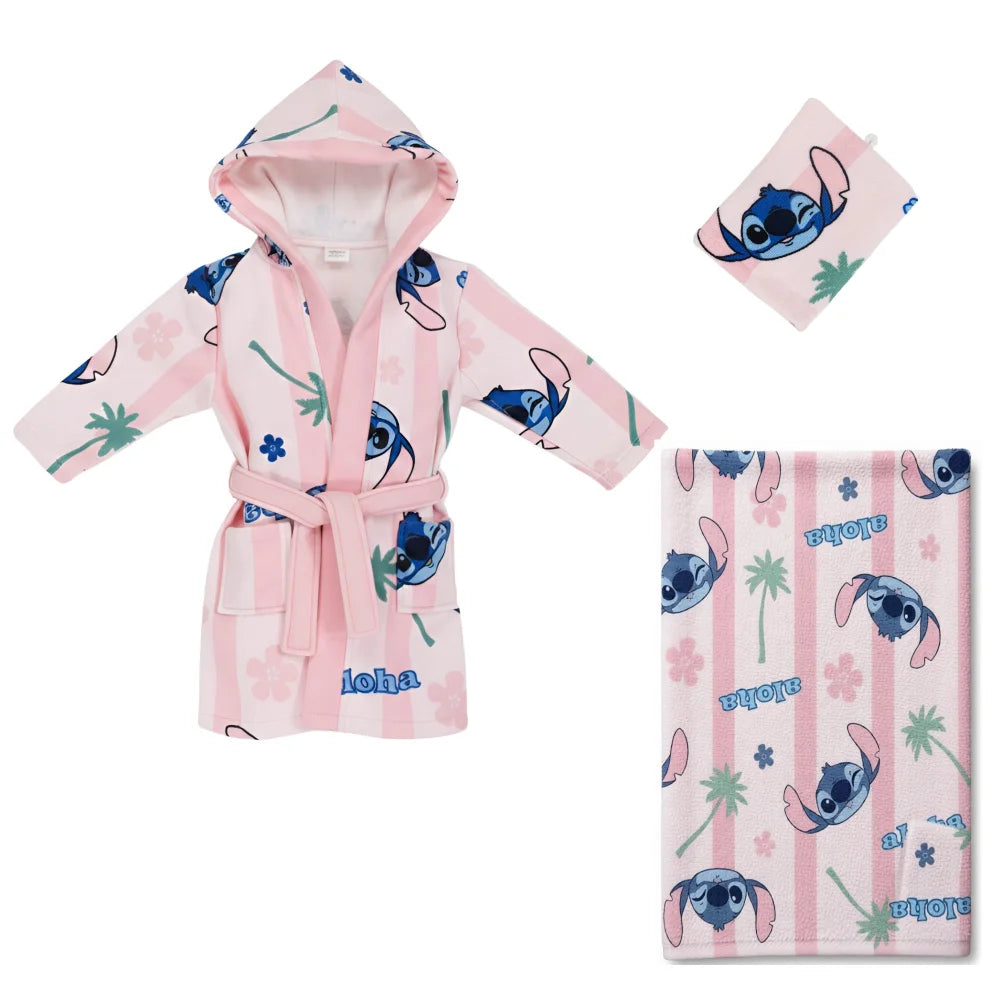 Disney Stitch Kinder Mädchen 3 tlg Set Bademantel Handtuch Handschuh Gr. 98 -128 - WS-Trend.de