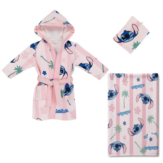 Disney Stitch Kinder Mädchen 3 tlg Set Bademantel Handtuch Handschuh Gr. 98 -128 - WS-Trend.de
