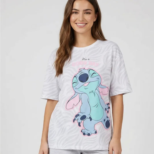 Disney Stitch Damen kurzarm Schlafshirt Nachthemd Langshirt - WS-Trend.de