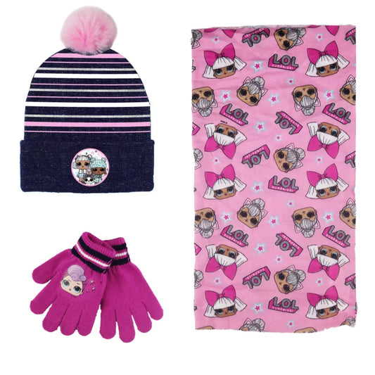 LOL Surprise - Kinder Herbst Winter Set - WS-Trend.de Wintermütze Handschuhe Loop Bommelmütze