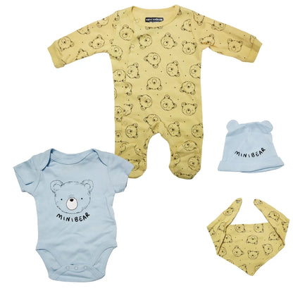 Teddybär Baby 4 tlg Set Body Strampler Lätzchen Mütze - WS-Trend.de Gr. 56 - 74 Baumwolle