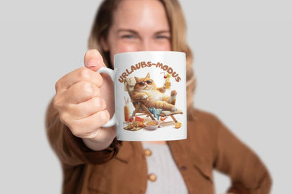 Katze Kater Urlaubs-Modus Keramik Kaffeetasse Teetasse Tasse Geschenkidee - WS-Trend.de