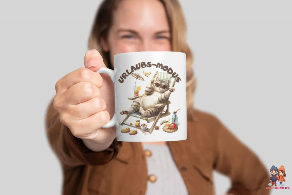 Katze Kater Urlaubs-Modus Keramik Kaffeetasse Teetasse Tasse Geschenkidee - WS-Trend.de